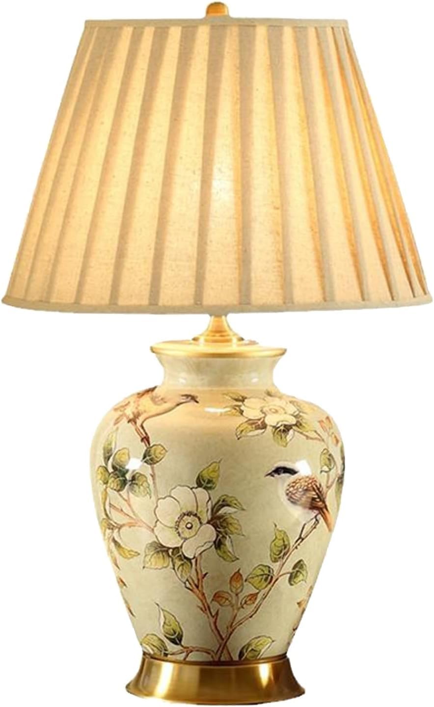 23,6-Calowa Ceramiczna Lampa Stołowa Z Motywem Kwiatów I Ptaków W Stylu Chinoiserie, Biurko Led, Nowoczesna Szafka Nocna Do Sypialni, Salonu, Pokoju Rodzinnego I Biura
