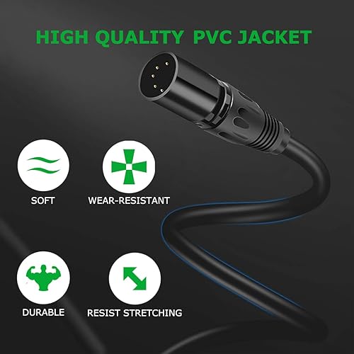 Miniatura 3 de HOSONGIN Adaptador de cable XLR DMX de 5 pines de 3.3 pies, DMX512 5PIN XLR macho a hembra de 5 pines DMX Cable