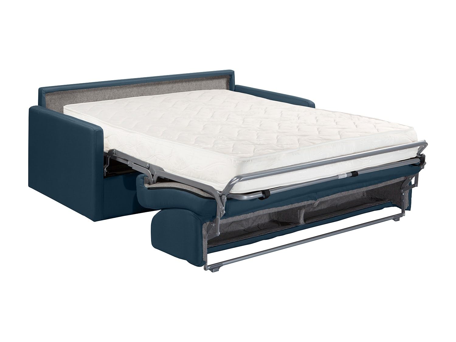 Vente-unique - Canapé 3 Places Convertible Express en Velours Bleu Nuit avec Assise mémoire de Forme - Couchage à Lattes Larges 140 cm - Matelas 18 cm CALIFE