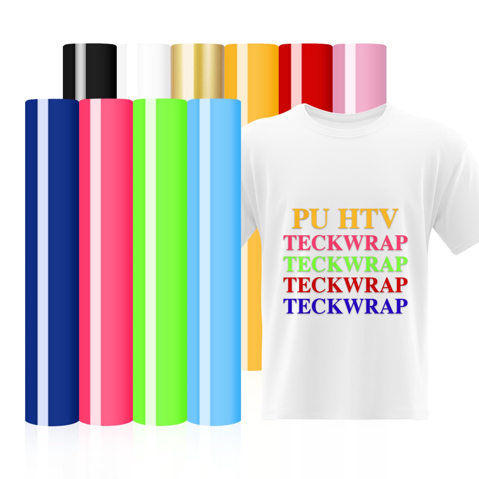 TECKWRAPPU Heat Transfer Vinyl Bundle 12" x 12" 10 Assorted Iron on Vinyl for Clothing,T-Shirts,Logo,Fabric HTV Vinyl Compatible with Craft Cutters Heat Press
