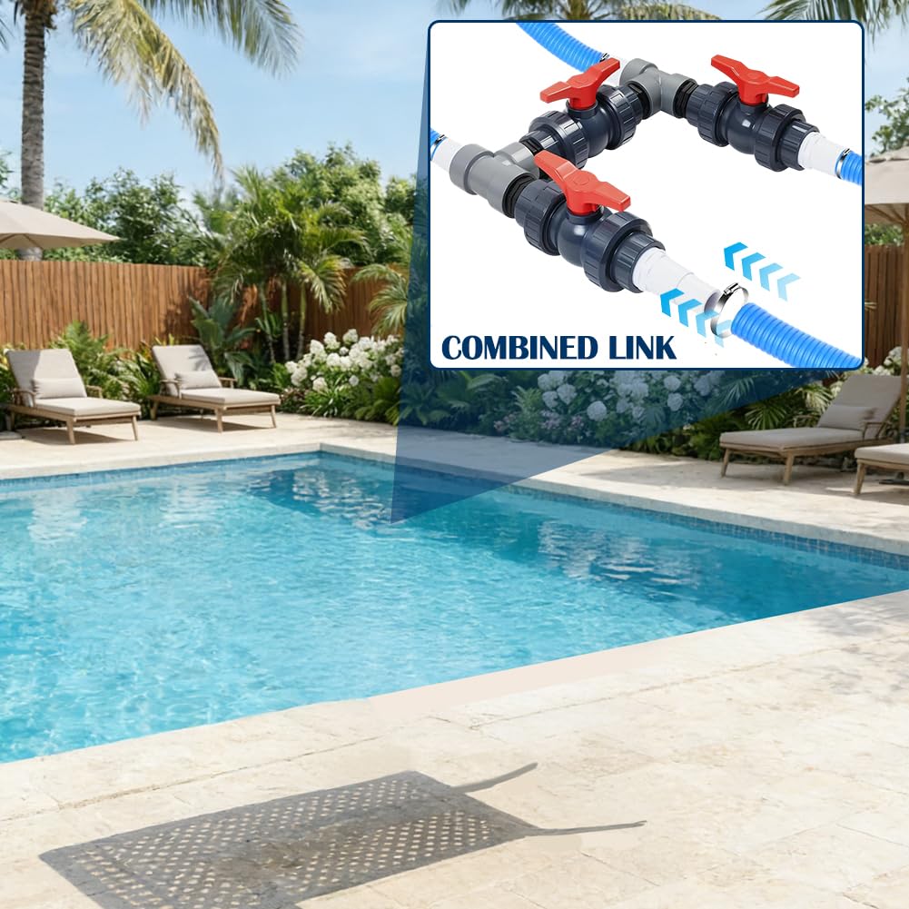 FARYODI Kit de dérivation pour piscine 50 mm, raccord de pompe à chaleur, pompe à chaleur avec tuyaux de 32 mm et 38 mm, chauffage de piscine pour une installation optimale