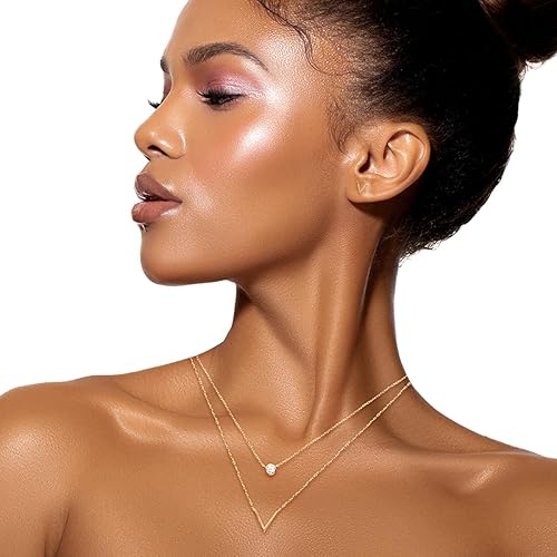 Miniatura 4 de Collar Victoria V y circonita cúbica en capas para mujer en plata de ley 925 chapado en rodio y chapado en oro de 18 quilates, delicado collar de