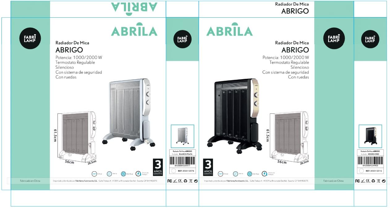 Radiador de mica 2000W | Estufa de mica Blanco | Radiador eléctrico de bajo consumo | Silencioso calefactor de mica portátil