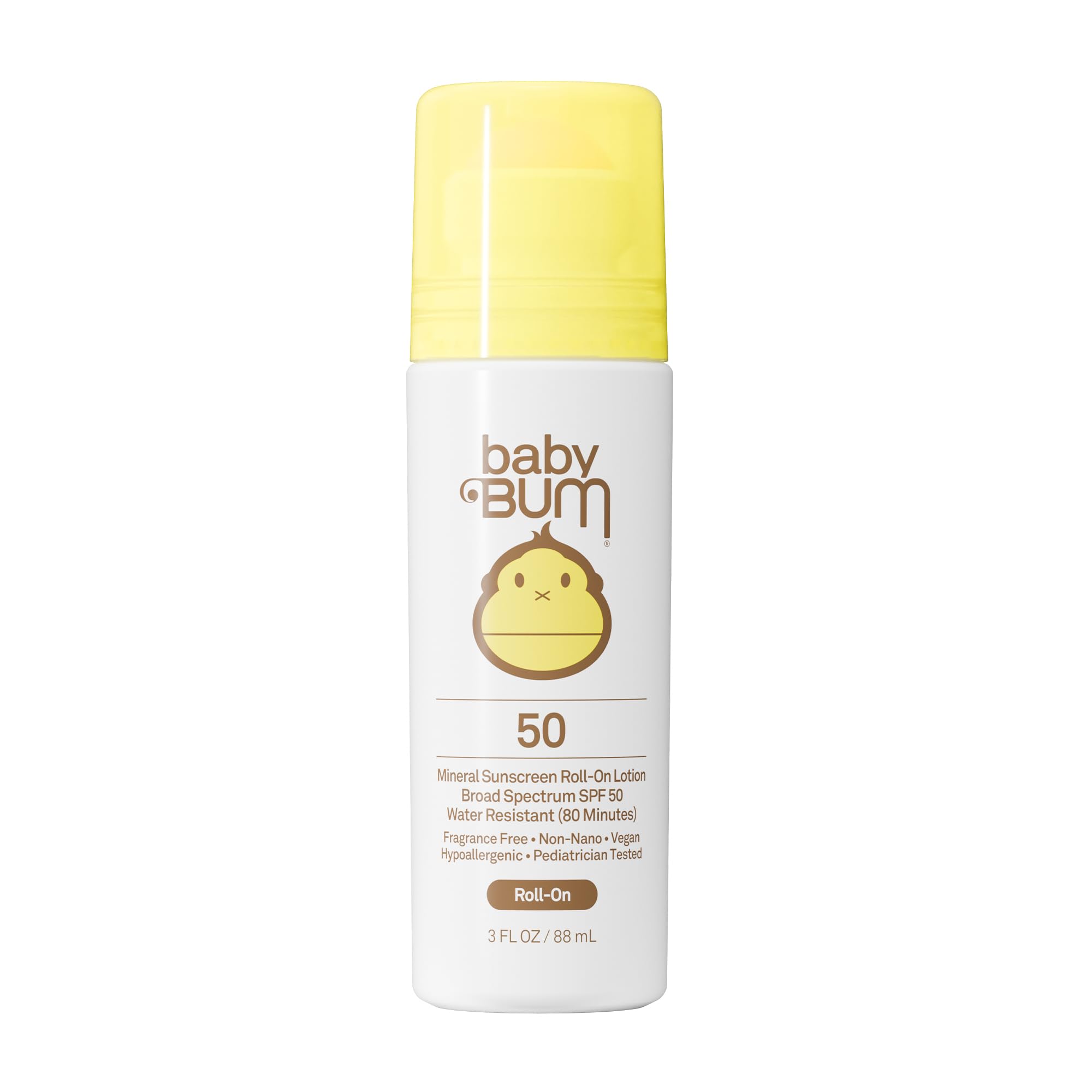 Baby Bum Mineral SPF 50 Roll-On Sunscreen - Vegan and Hawaii 104 Act Compliant (Without Octinoxate & Oxybenzone) - Broad Spectrum Moisturizing UVA/UVB - Travel Size - 3 oz | Mineral, Vegan, Broad Spectrum, Moisturizing, UVA/UVB