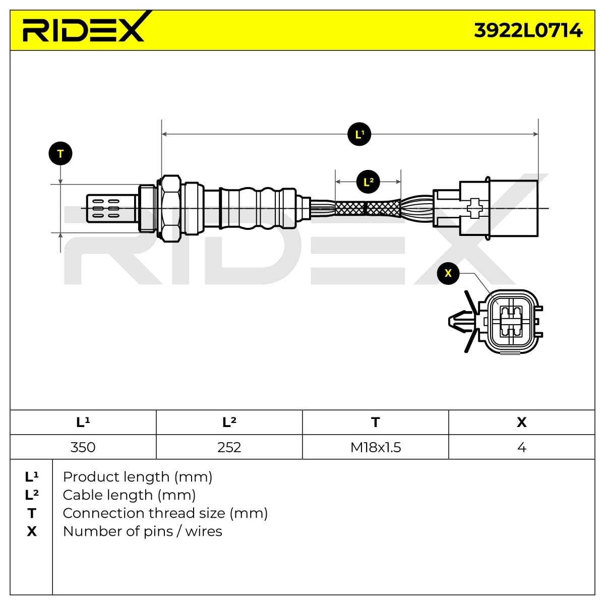 RIDEX 3922L0714 Sonda lambda Compatible con CHEVROLET SPARK M300