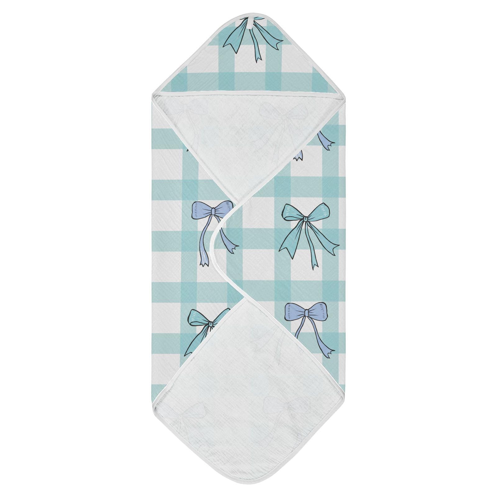 Msyxl Blue Striped Bows Hooded Towel - Ultra Soft & Absorbent Muslin Cotton Bath Towel for Babies, Toddlers, Newborn - Boys & Girls Essential 35