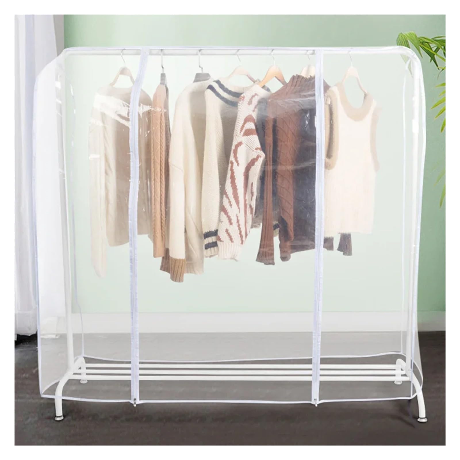 fundas para ropa Clear Waterproof Dustproof Zip Clothes Cover Clothing Rack Hanging Garment Suit Coat Storage Display Protector Bag(White 3)