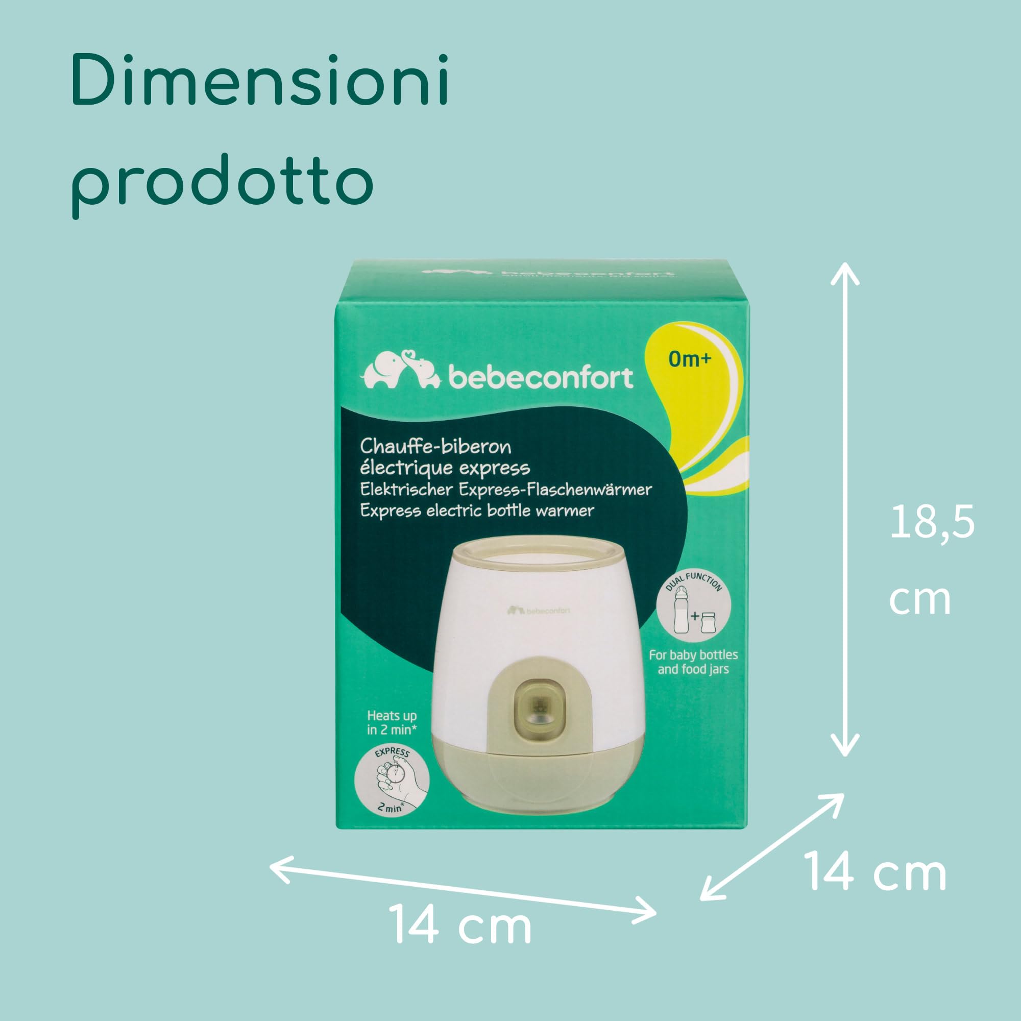 Bebeconfort Express Scaldabiberon Elettrico, Scalda Biberon Neonato Compatibile con biberon e vasetti omogeneizzati, Scalda in 2 minuti, colore Bianco/Verde Oliva