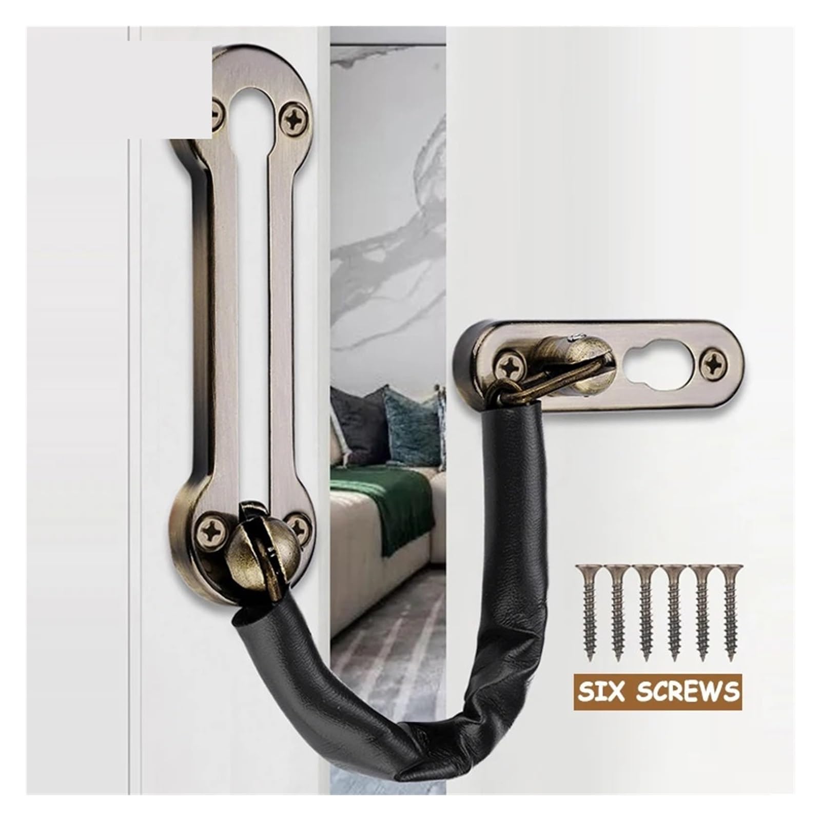 Loquet de chaîne porte d'hôtel en acier inoxydable, 1/2/3 pièces, verrou sécurité, limiteur, outils, matériel for maison Pour Porte(Black,2 PCS)