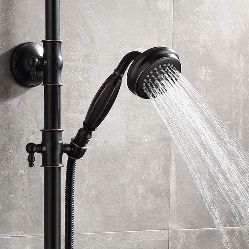 Schwarze Retro-Dusche, wandmontiertes Duscharmatur-Set, luxuriöse und Elegante Kupfer-Warm- und Kaltmischer-Wasserhahn-Dusche, mit Handbrause, Duschmischer