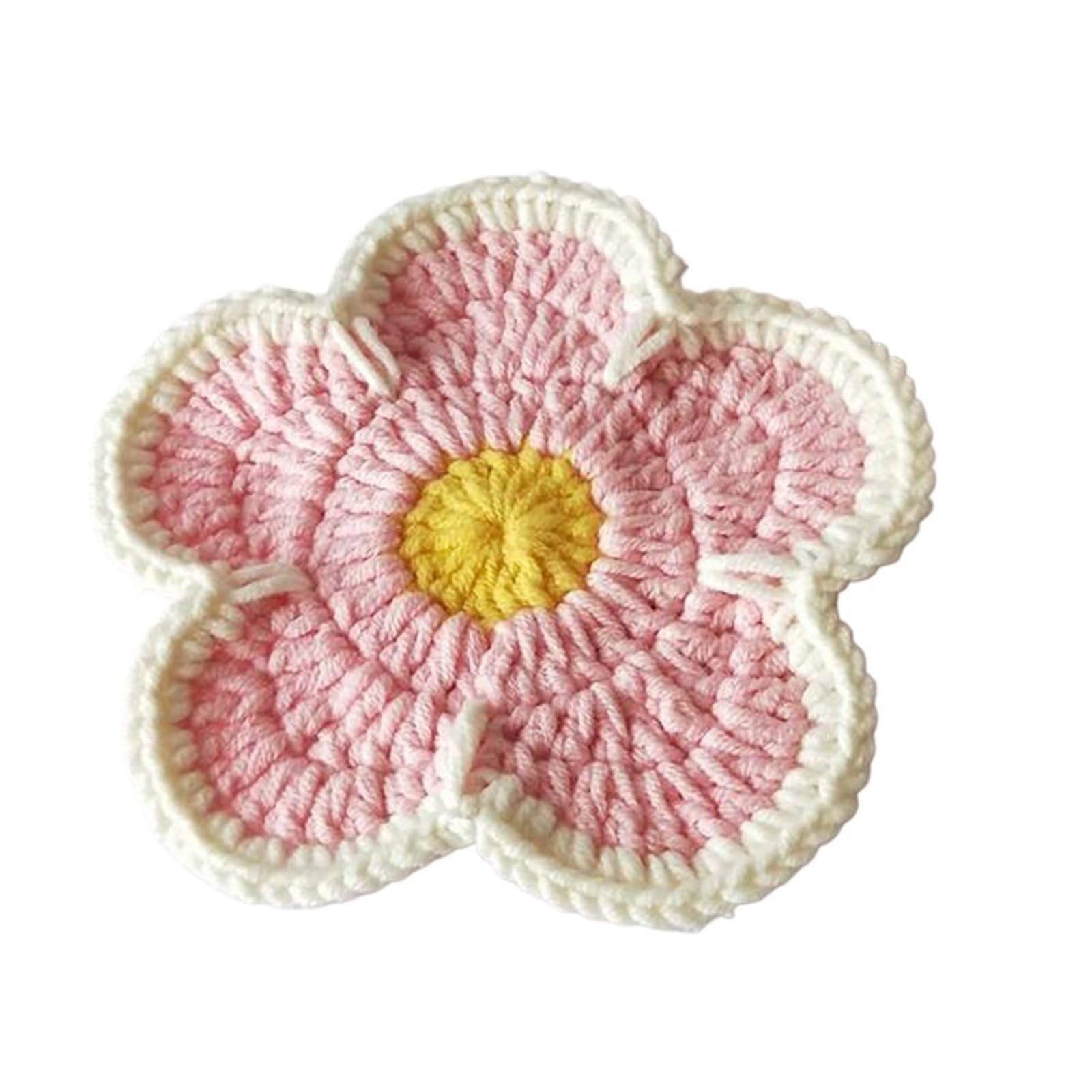 4pcs Handmade Crochet Round Coasters - Reusable Insulation Pads - Sunflower Design - Perfect For Desktop Decoration(Color2)