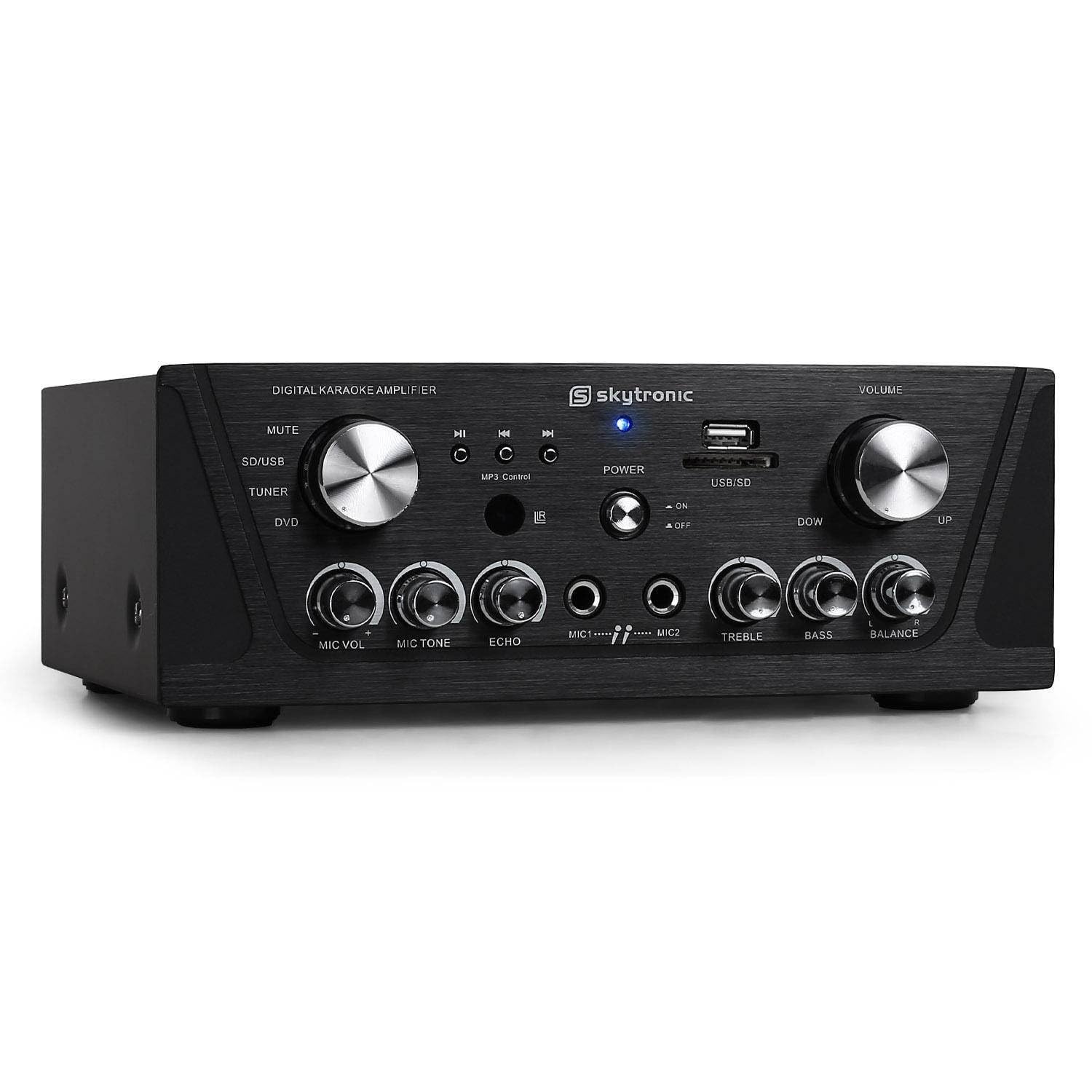 Amplificateur Skytronic karaoké USB/SD/FM 160W + Enceintes compactes 2x100W + 2 Micros