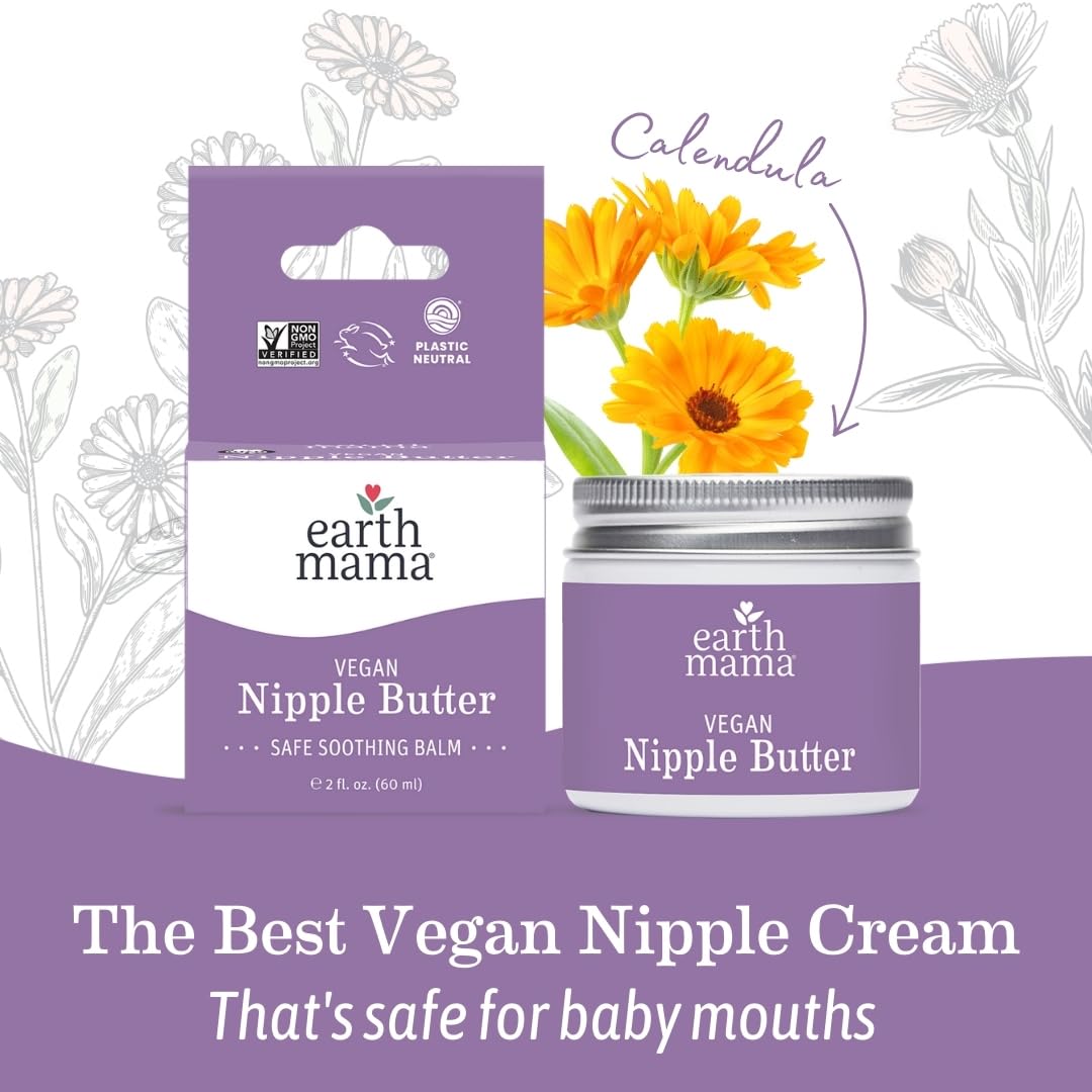 Earth Mama Organic Nipple Butter™ | Nipple Cream Safe for Breastfeeding | Postpartum Essentials for Nursing | Non Lanolin Nipple Cream, 2-Fluid Ounce