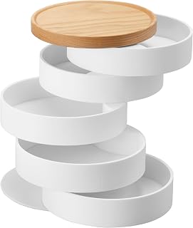 Yamazaki Home Tosca Stacked Accessory Trays With Wooden Lid - Open - Abs Plastic, One Size, White