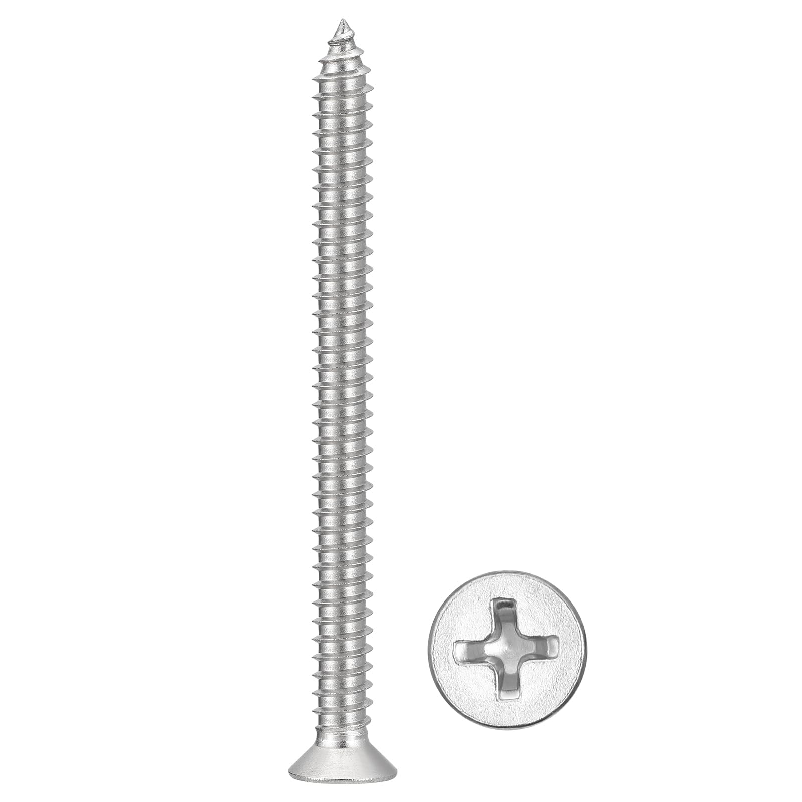 METALLIXITY Countersunk Phillips Wood Screw (#14x3") 50Pcs, 304 Stainless Steel Coarse Thread Phillips Drive Flat Head Wood Screws - for Furniture Installation Repair, Silver โ image 1