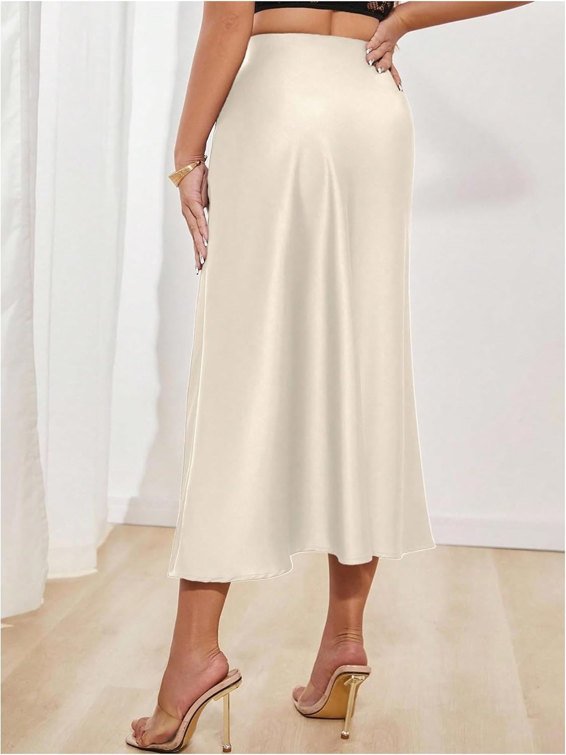 Women's Elegant Satin Midi Skirt A Line High Waisted Bodycon Skirt Summer Outfits - Image 2