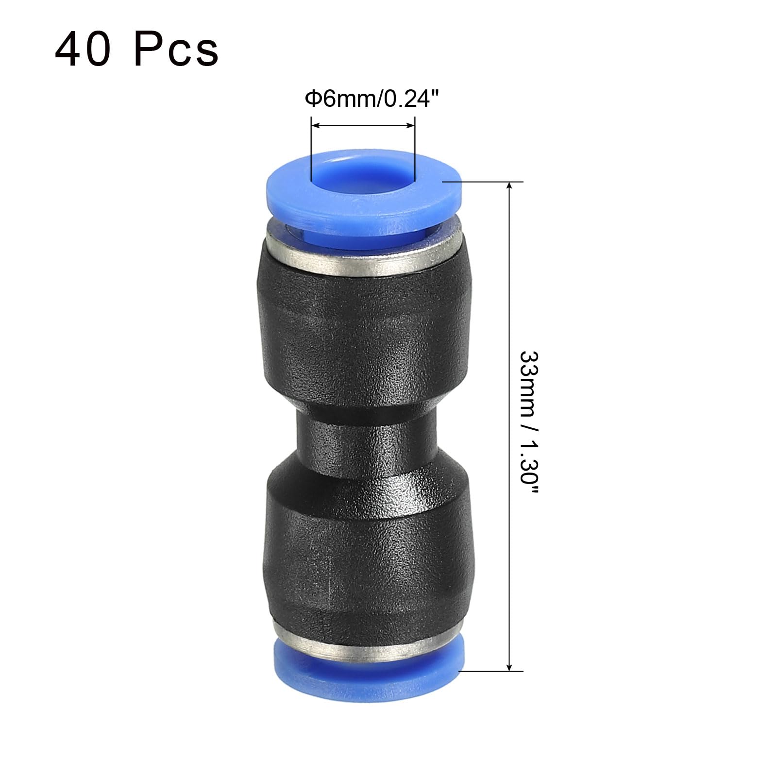 5 Raccords Push à Pousser OD 6mm X 1/4" NPT - Laiton Nickelé - Pour Air Comprimé, Systèmes Pneumatiques - Température -40°C à 60°C