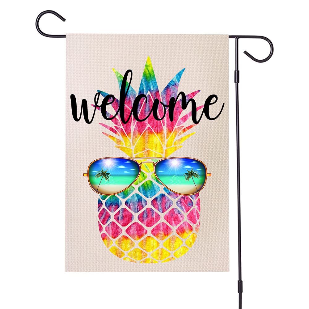 MFGNEH Welcome Pineapple with Sungl Summer Garden Flag 12 x 18 Inch Vertical Double Sided Farmhouse Yard Outdoor Decorations Flag