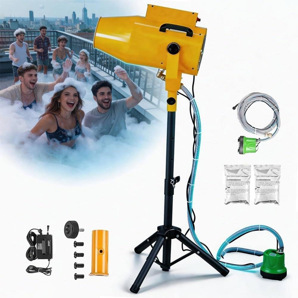 1200W Party Shaking Head Jet Bubble Machine, Party Foam Machine Yellow