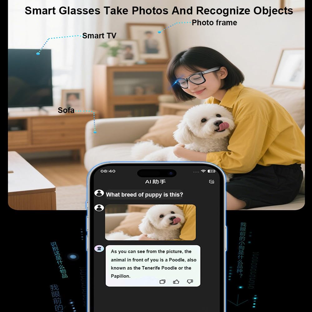 Gafas Antiluz Azul Para Hombre Y Mujer,Con Cámara De 8Mp,Eis,Cambio De Color Automático,Transmisión Wifi,Reconocimiento De Fotos,Conversación Inteligente,Para Viajes,Trabajo,Exteriores Silver