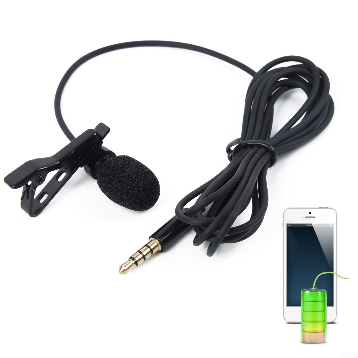 Micro cravate 3,5 mm à clipser pour téléphone portable, PC, tablette, enregistrement omnidirectionnel avec protection contre le vent et étui