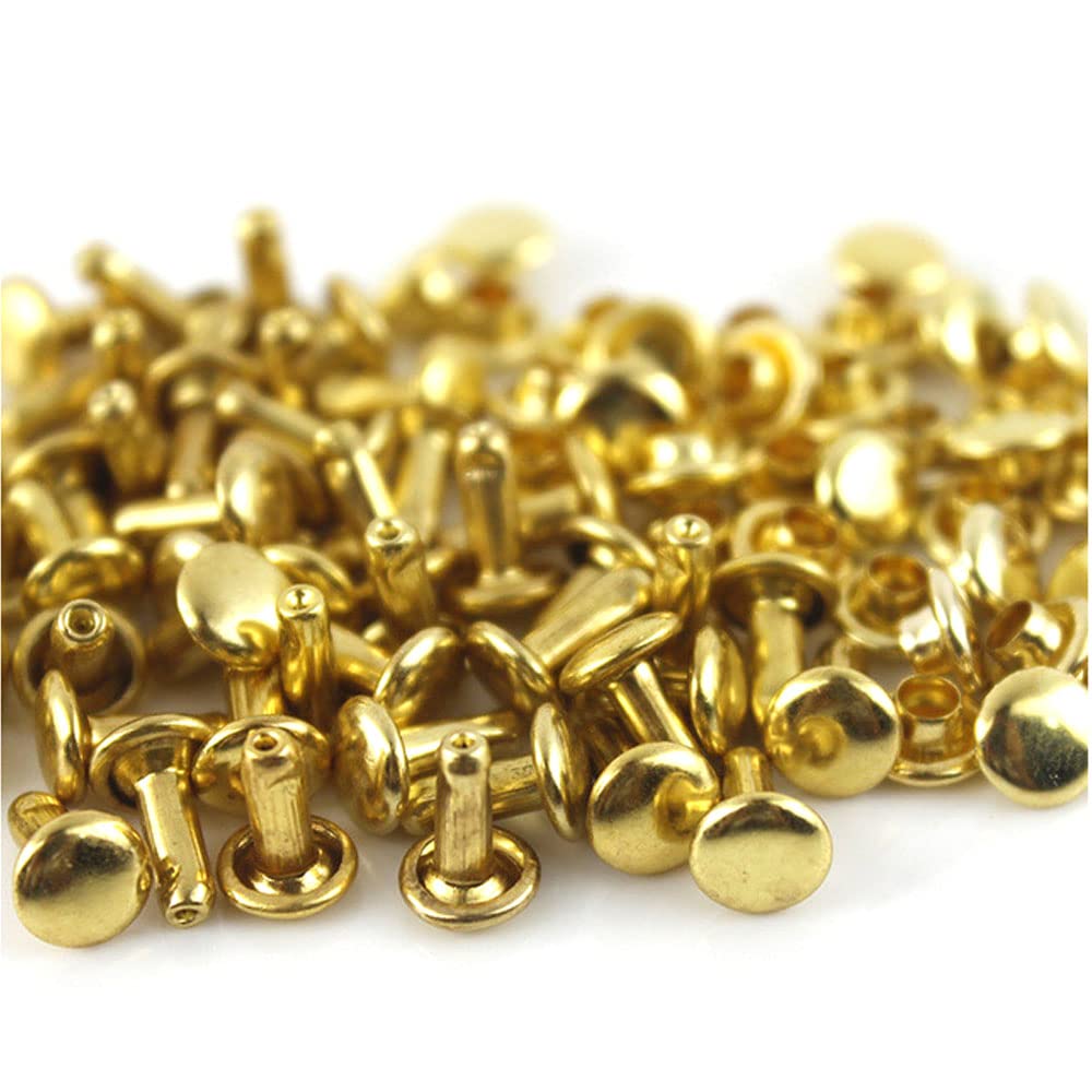 100sets Metal Double Cap Rivets Studs Round Rivet,Gold,8×6mm