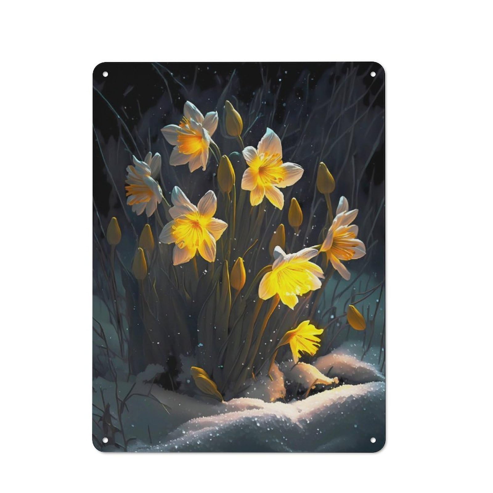 Junmoney White Lilies Flowers Snow Vintage-Inspired Tin Sign 40X30cm For Garage Or Workshop, For Garage, Workshop And Man Cave Decoration