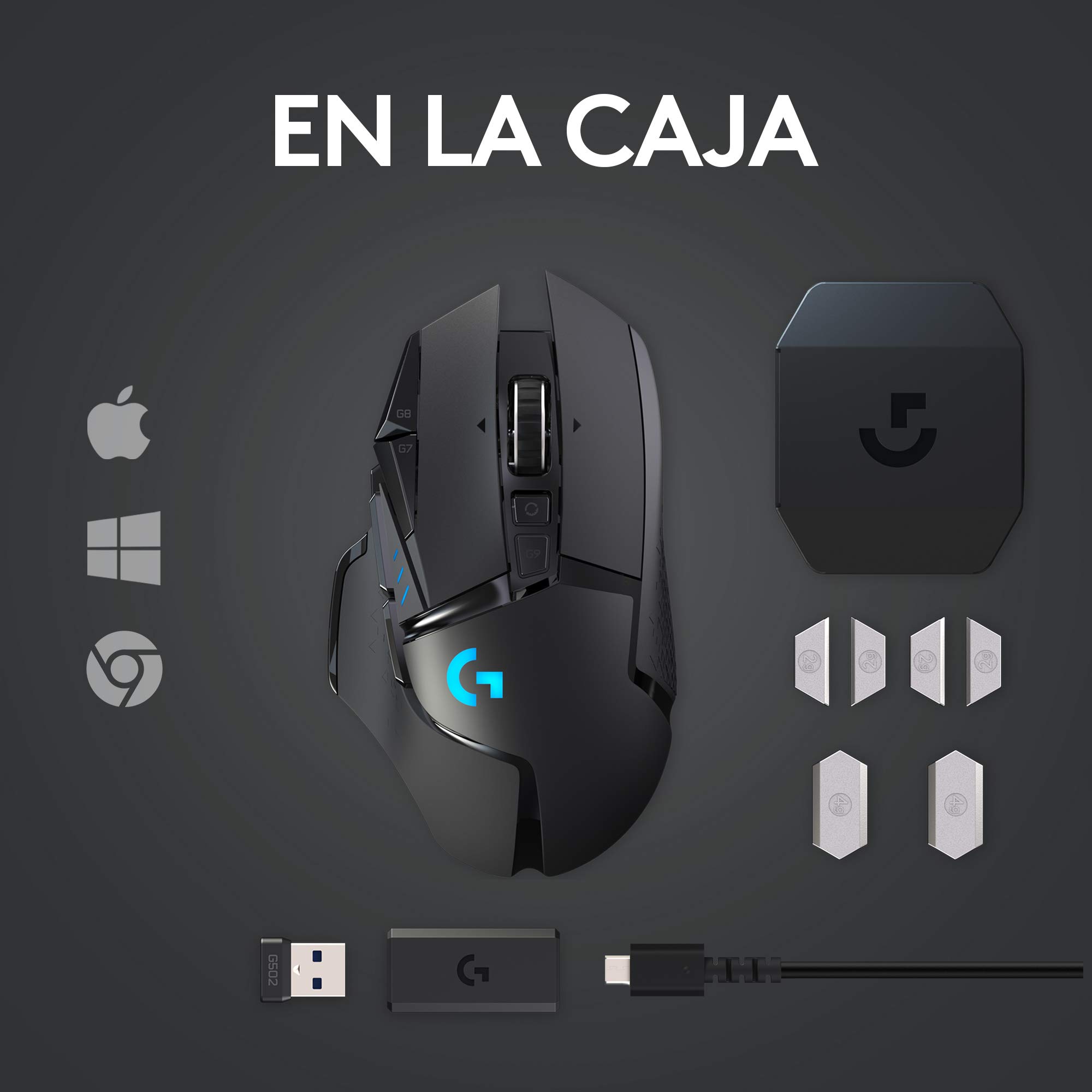 Logitech G G502 Lightspeed Ratón Gaming Inalámbrico, Captor Hero 25K, 25,600 dpi, RGB, Peso Reducido, 11 Botones Programables, Batería Larga Duración, POWERPLAY-compatibile, PC - Negro
