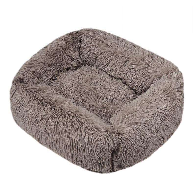 Odot Plush Dog Bed, Small Medium Large size Dogs, Square Washable Pet Bed for Cat Puppy Crate, Calming Dog Sofa, Soft and Fluffy, Non-Slip (Grey Brown,S)