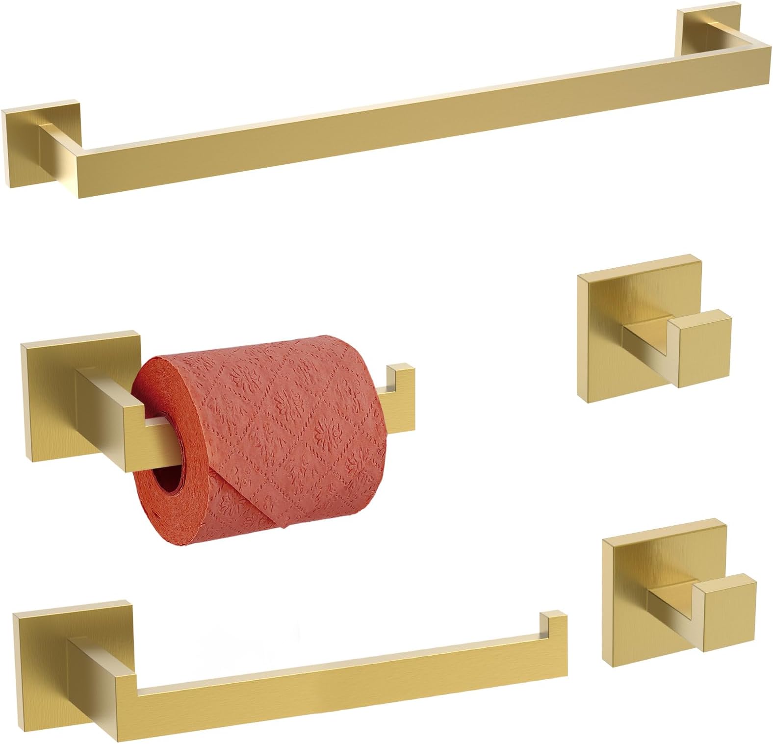 4-Pieces Bathroom Hardware Accessories Set Stainless Steel Wall Mounted Towel Bar Holder Sets,Brushed Gold,Q7LSJ-P5