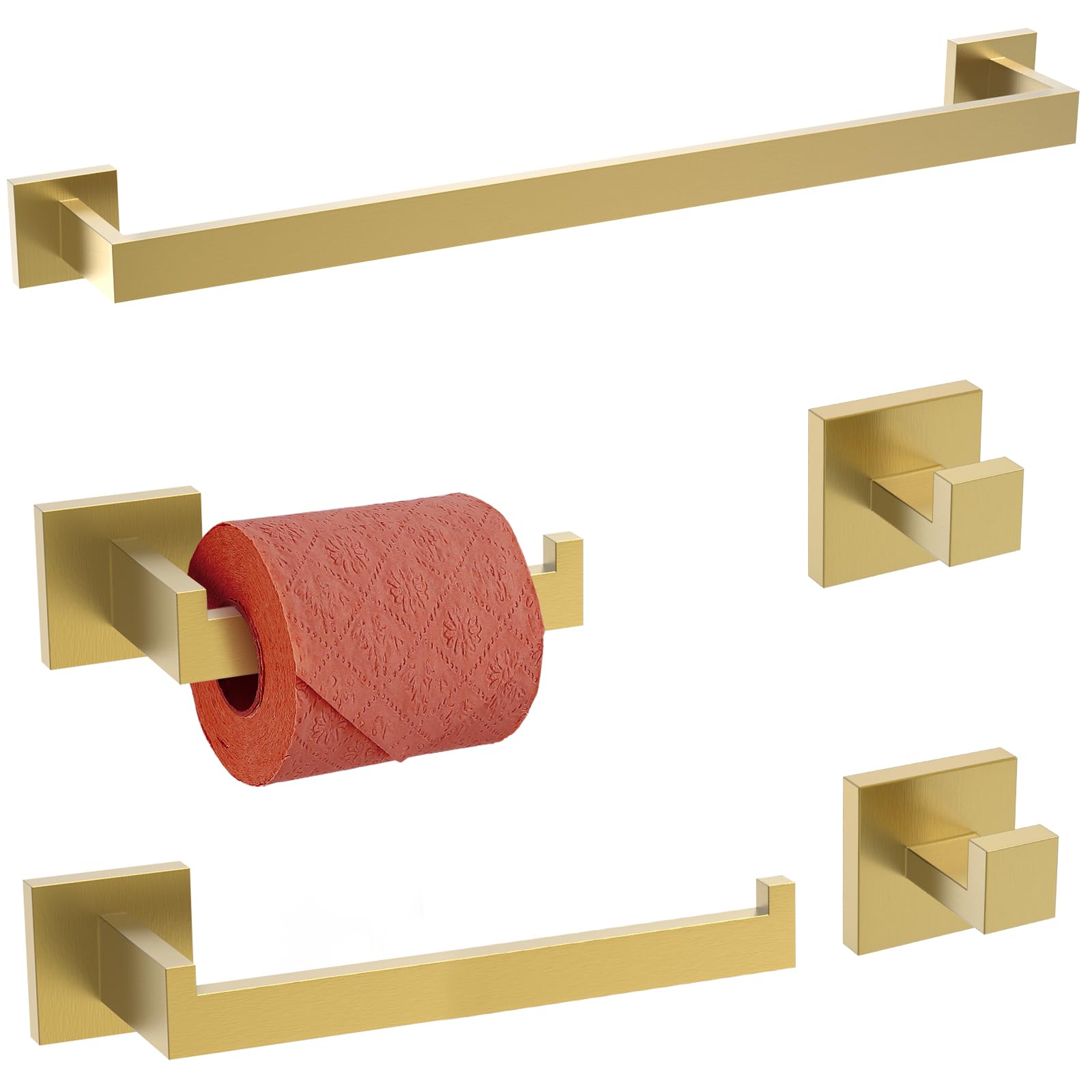 TURS 4-Pieces Bathroom Hardware Accessories Set Stainless Steel Wall Mounted Towel Bar Holder Sets,Brushed Gold,Q7LSJ-P5