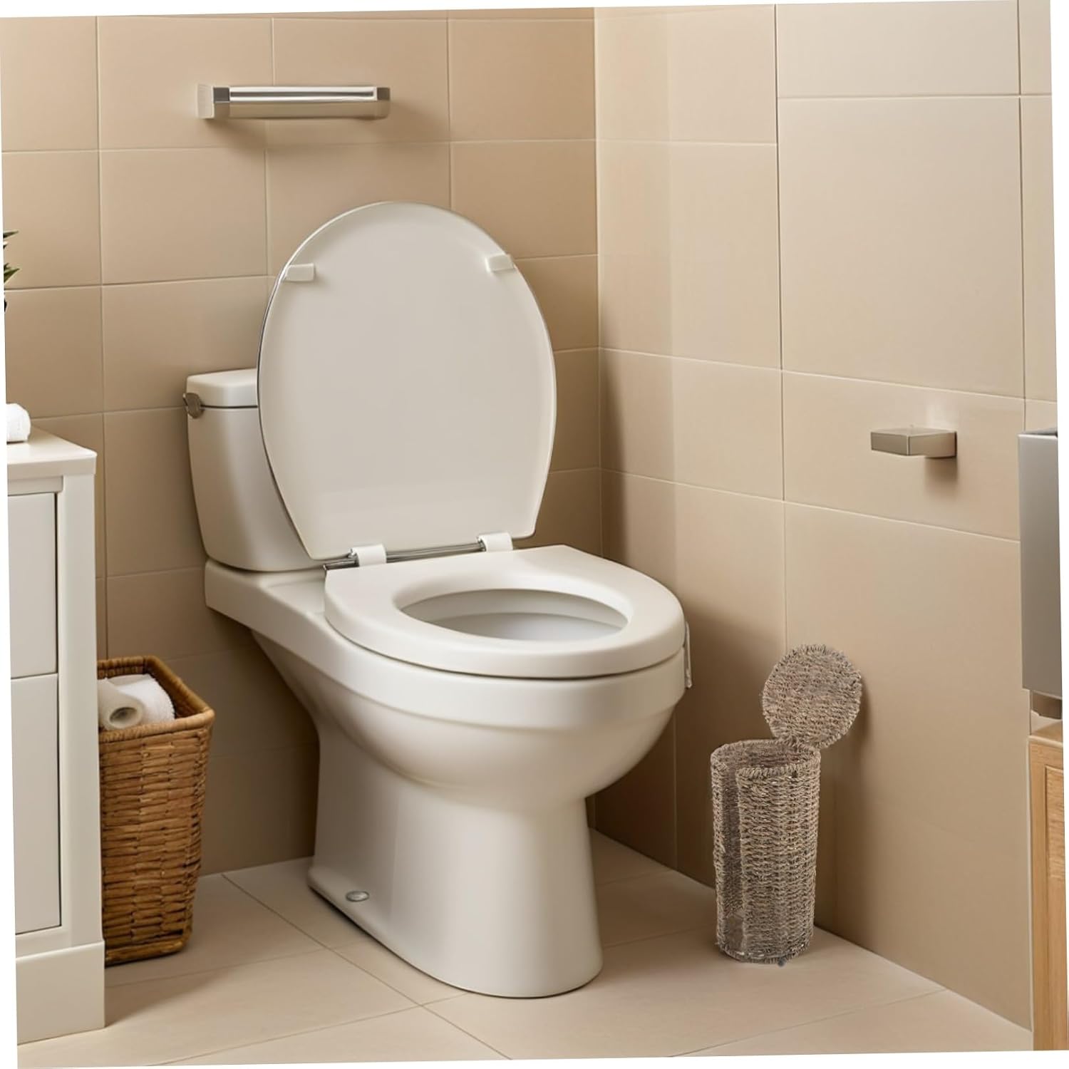 Toilet Paper Storage Basket with Lid, Wicker Rattan Tissue Holder for Bathroom Countertop, Freestanding Toilet Paper Organizer for Home and Hotel Use