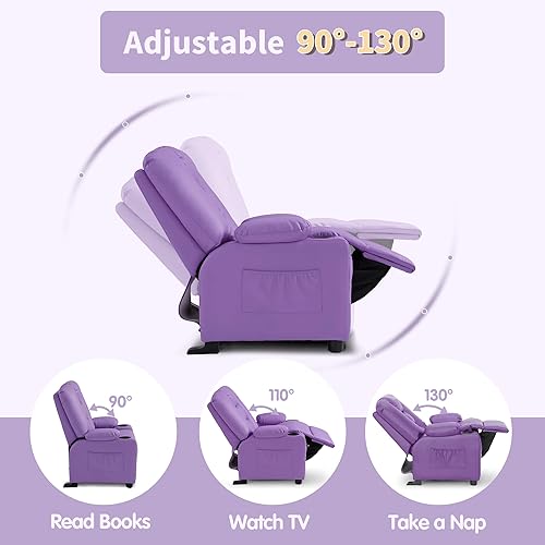 Miniatura 6 de MCombo Sillón reclinable para niños grandes a partir de 3 años, silla reclinable para niños pequeños con portavasos, piel sintética, 7322 (violeta)