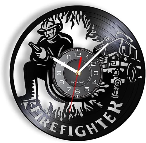 Reloj de pared de disco de vinilo de bomberos de 12 pulgadas, diseño moderno, decorativo, lucha contra incendios, silencioso, sin tictac, funciona