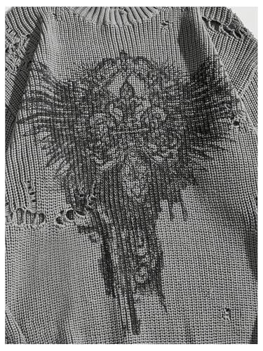 Men's Ripped Goth Sweaters Long Sleeve Frayed Knitted Grunge Punk Pullover Tops4