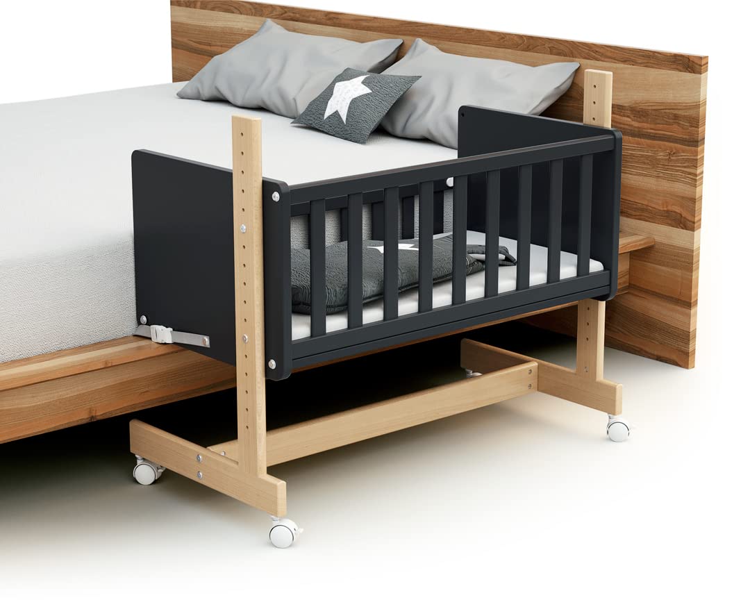 AT4 - Culla co-sleeping evolutiva ESSENTIEL legno - Grafite Grigio/Faggio - 40 x 80-88 x 45,50 x 79,50 cm