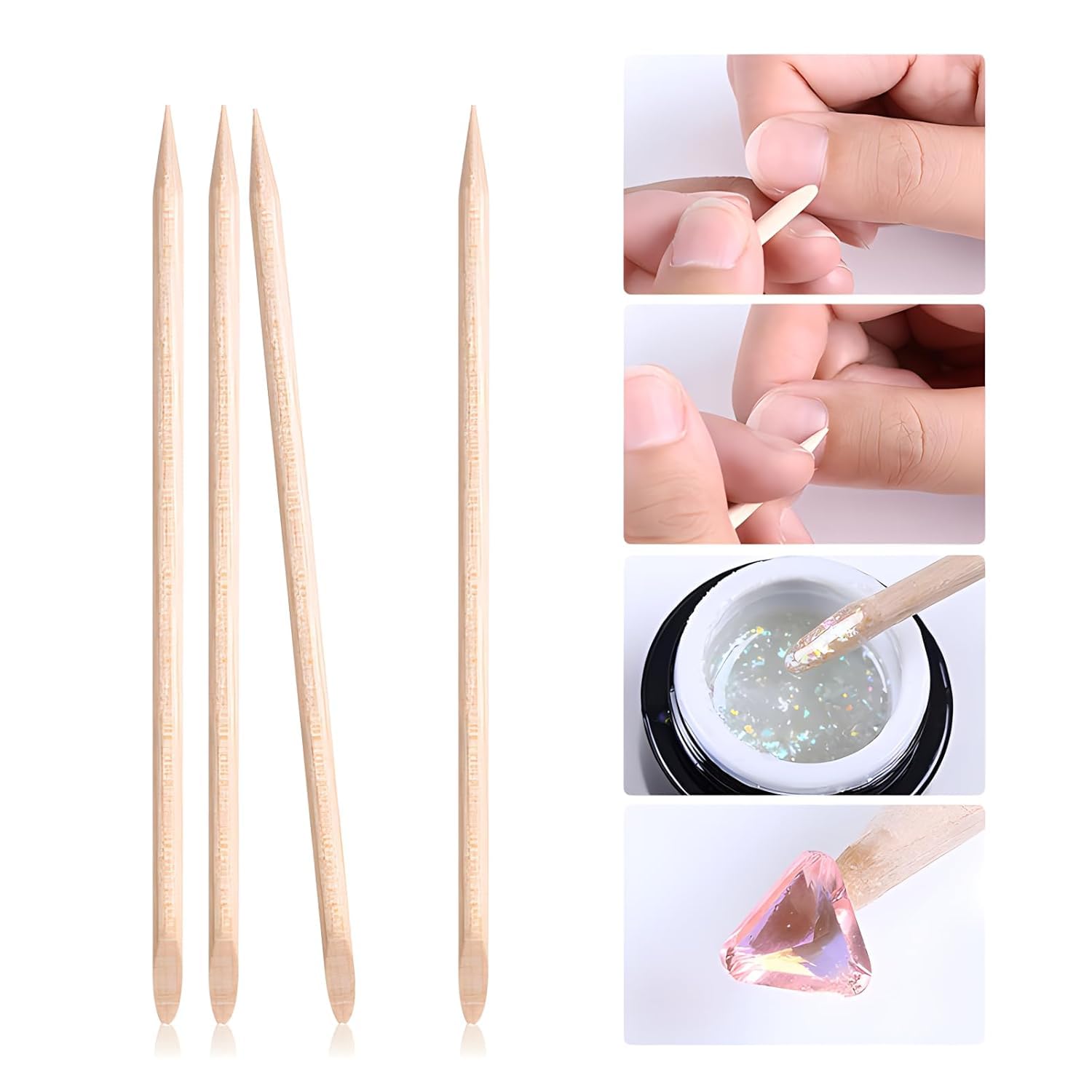 COSLUXE Orange Wood Nail Sticks Double Sided Multi Functional Cuticle Pusher Remover Manicure Pedicure Tool for Manicure Pedicure 100 PCS SET 2