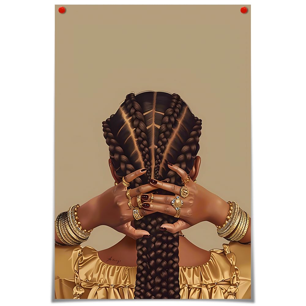 Generic Black women jewelry hairstyles braids art wall art, home decor, bohemian art, canvas prints, room bedroom hair salon decor posters, 30X45cm
