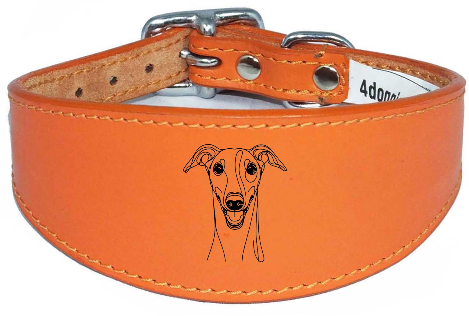 Sighthound Wide Leather Collar Handmade for Iggy, Lurcher, Whippet and Greyhound, NL9