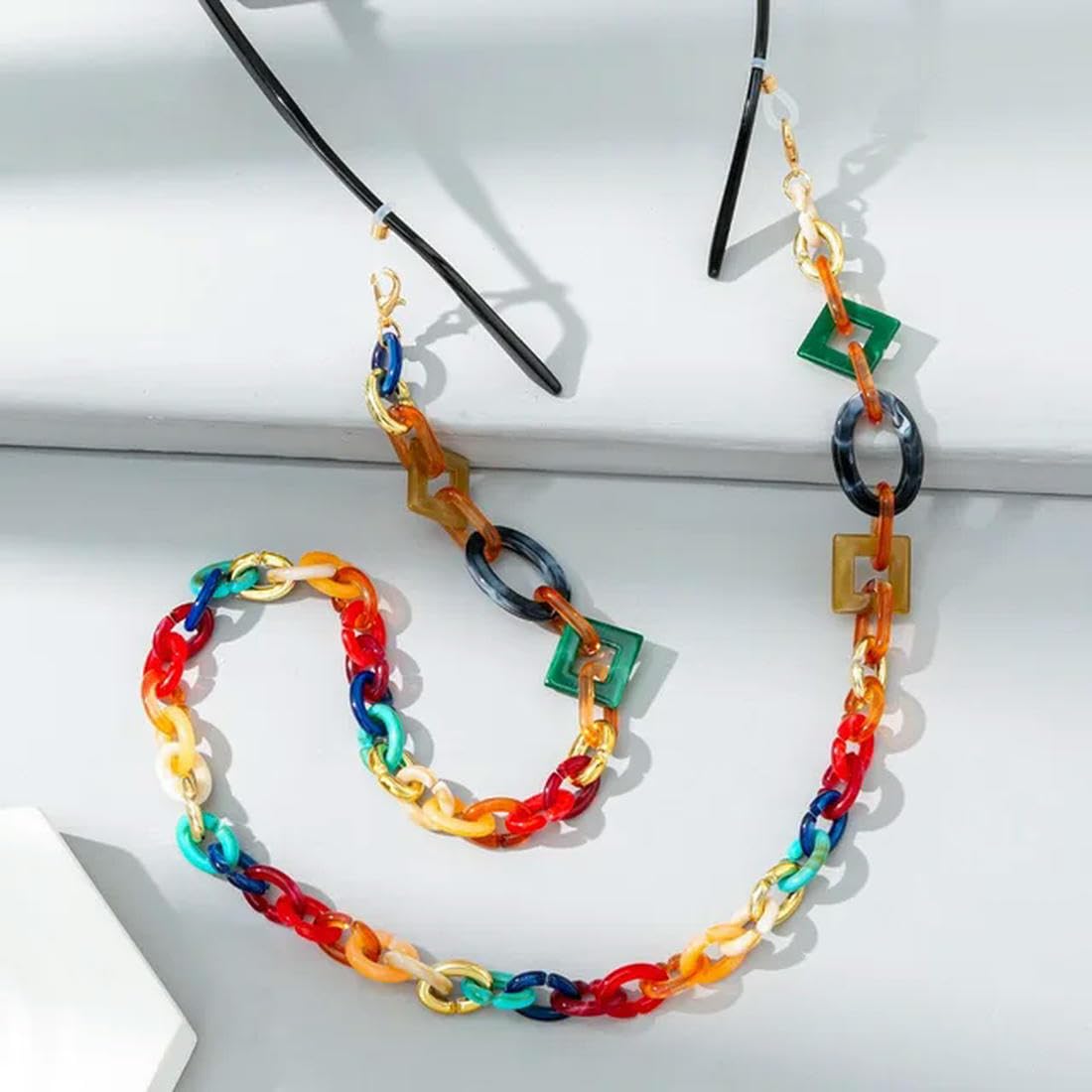 OMEVU Colorful Mixed Acrylic Hanging Neck Glasses Rope Glasses Chain Geometric Anti-lost Sunglasses Chains Holder