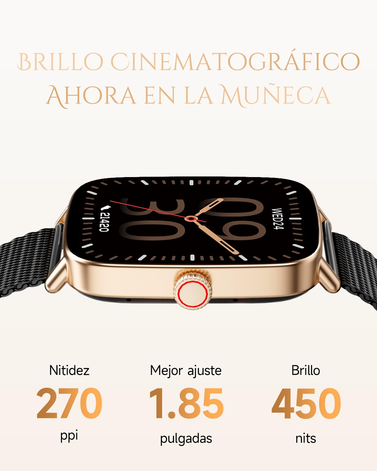TOOBUR Reloj Inteligente de Moda para Mujer, IP68, Negro-Dorado