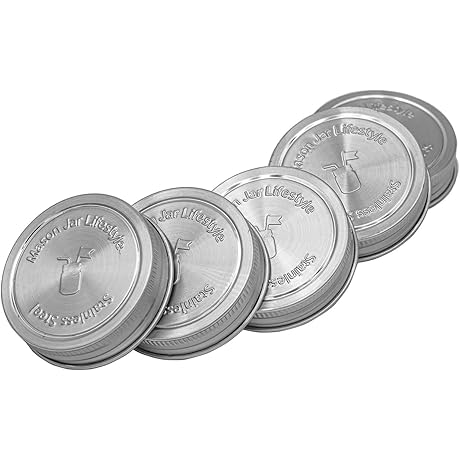 Mason Jar Lifestyle Stainless Steel Storage Lids with Silicone Seals for Regular Mouth