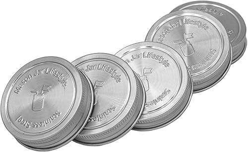 Miniatura 1 de Mason Jar Lifestyle Tapas de almacenamiento de acero inoxidable a prueba de óxido con sellos de silicona (paquete de 5, boca regular)