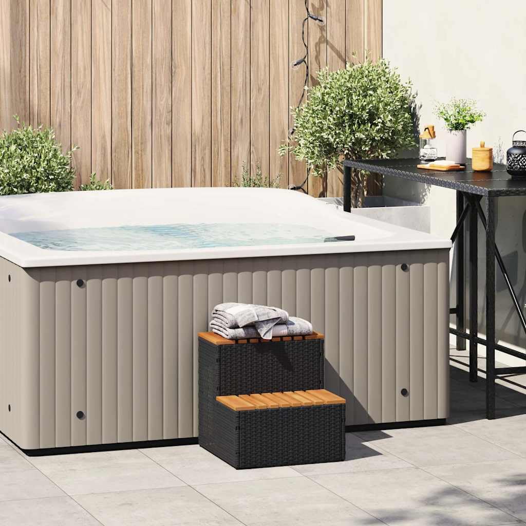 Gecheer Bordo per Vasca Idromassaggio Nero Polyrattan&Massello Acacia,Bordo,per Vasca,da Spa,Bordo per Vasca Idromassaggio da Giardino per Esterno,Bordo Spa,Bordo Piscina Mobili da Giardino,P4103940
