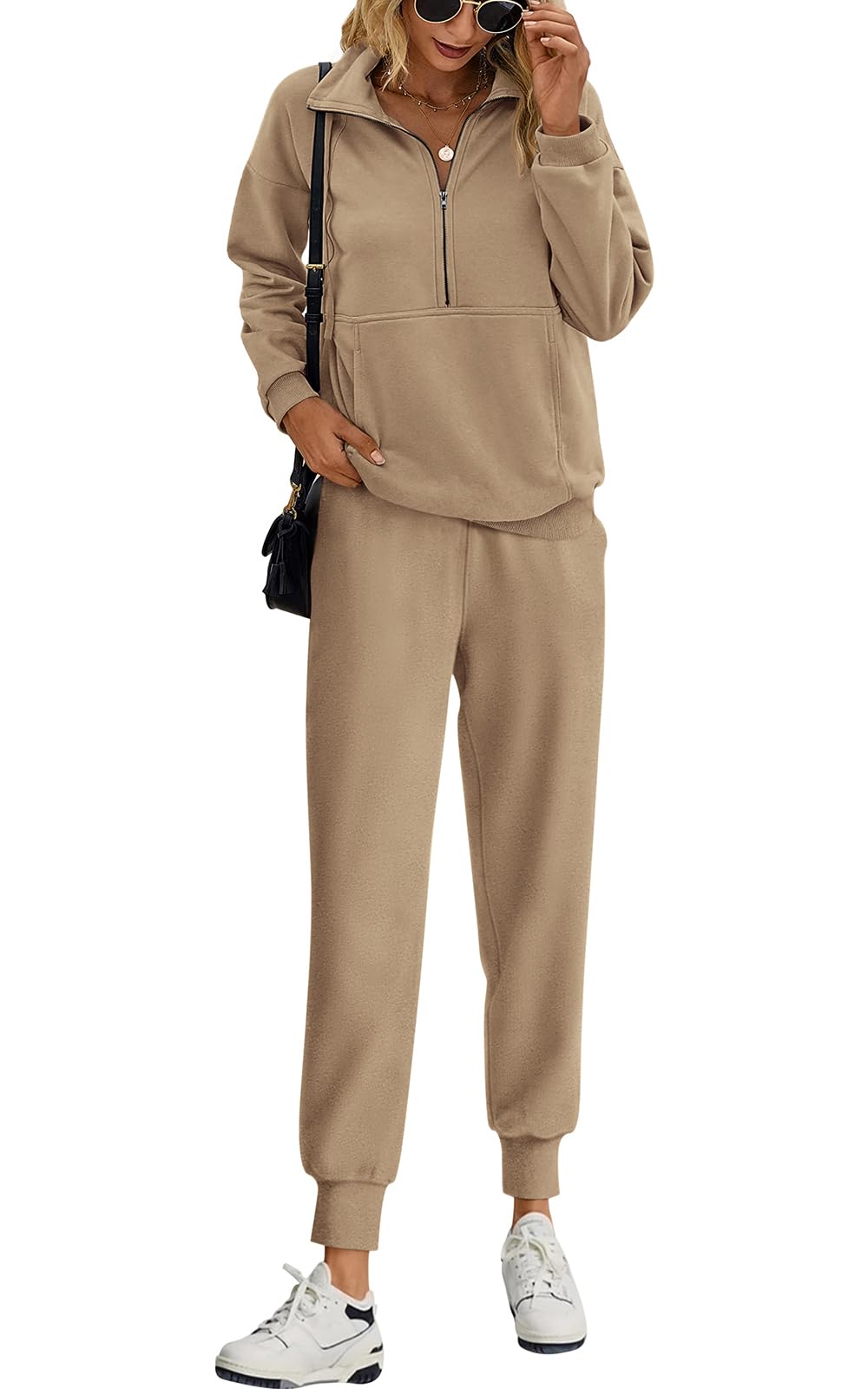PRETTYGARDEN Half Zip Sweatsuit Set