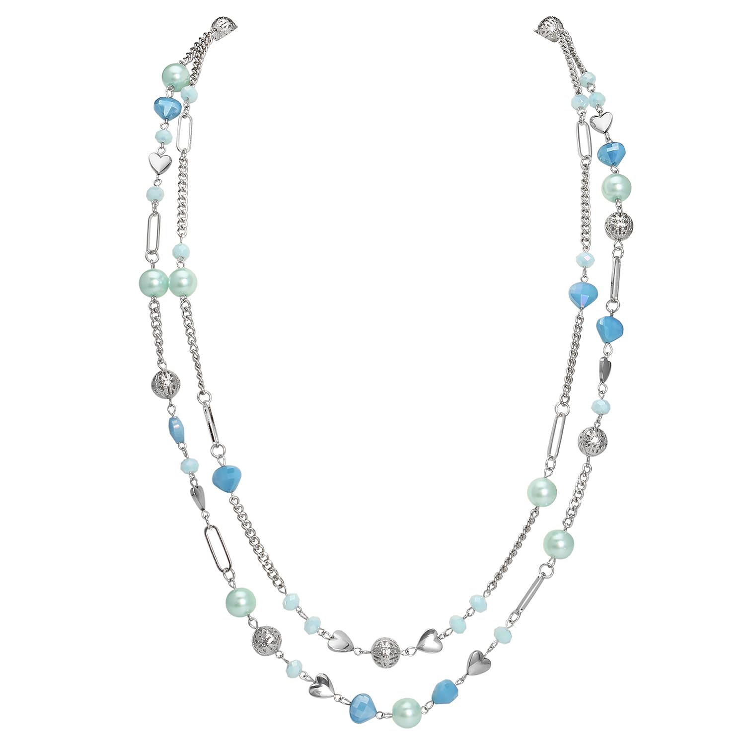 Bocar Beaded Necklace, 2 Layer Long Link Chain Necklace Crystal Beads for Women, Choker Jewelry Gift