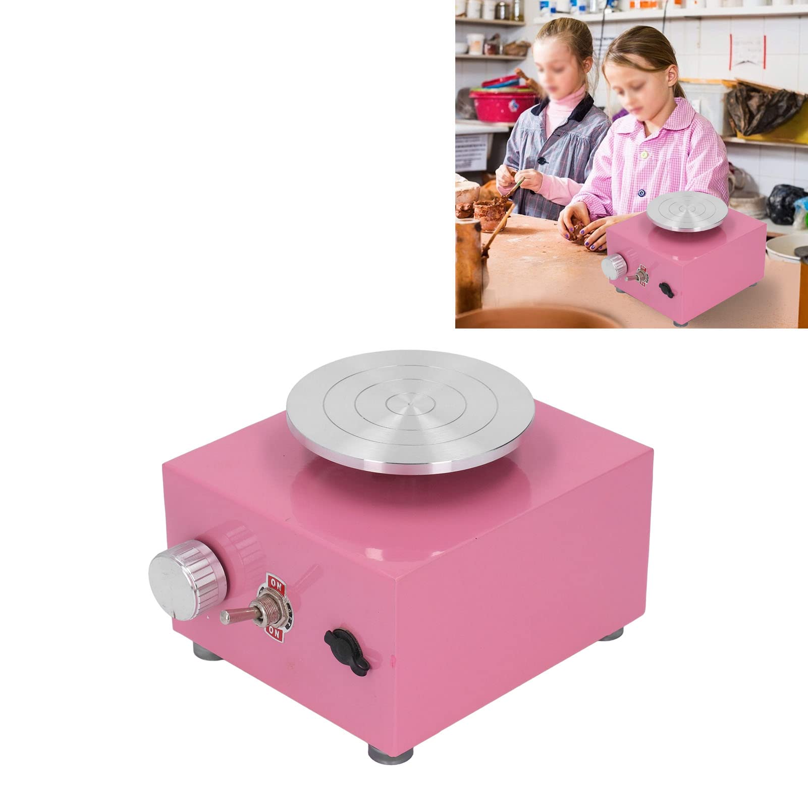 Fdit Mini-Töpferscheibe für, Stabiler Drehteller, Kompakte Töpferscheibe, Rosa, Ideal für Kreative Eltern-Kind-Interaktionen (EU-Stecker 100 bis 240 V)