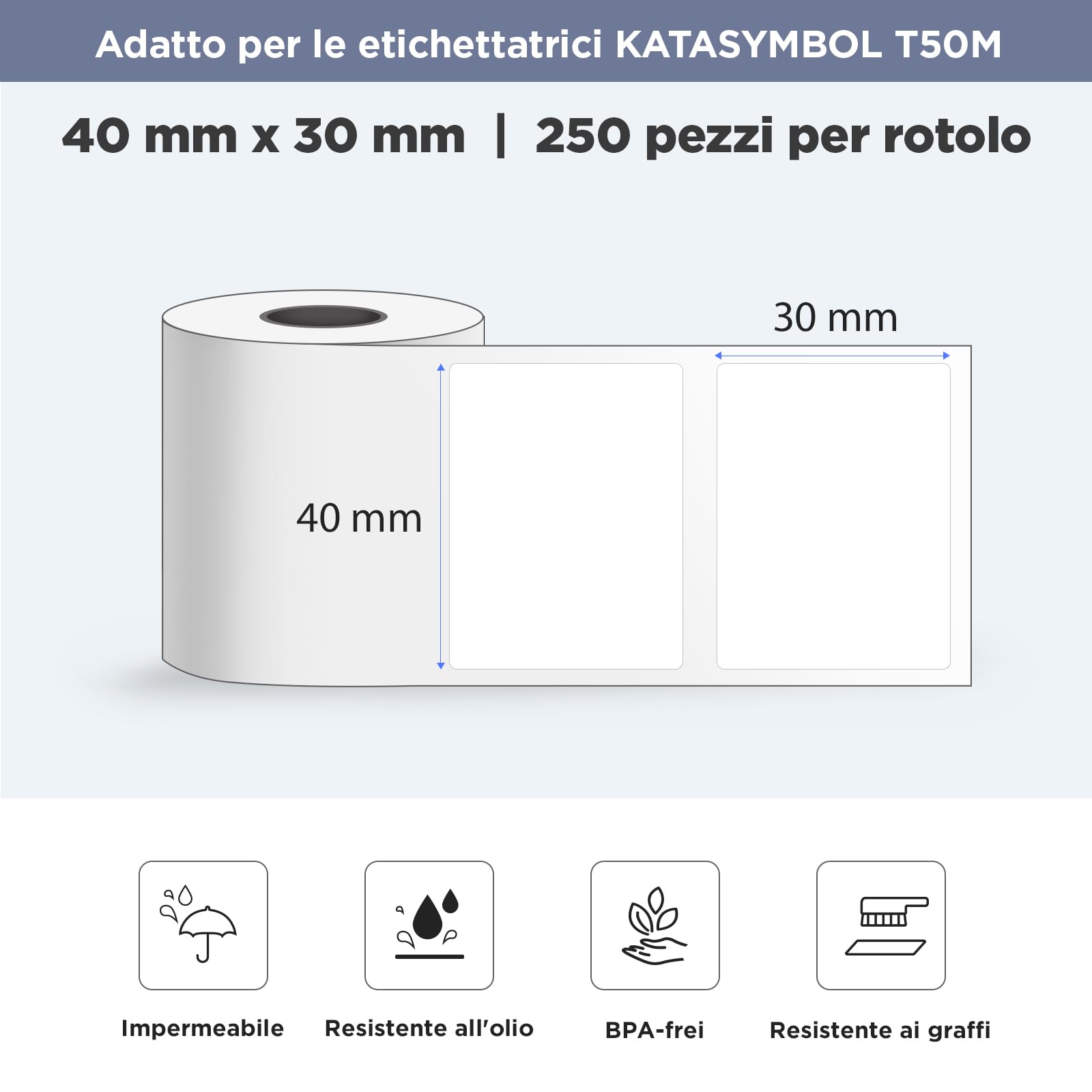 SUPVAN T50M Etichette Serie 8 Rolle 40x30 mm 250 Etichette/Rolla - Dettaglio
