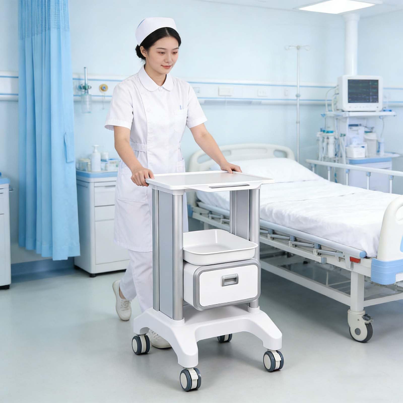 Carrello con cassetto per conservazione medica, carrello mobile per casa, ufficio, ospedale, clinica, ideale per ultrasuoni e apparecchiature mediche