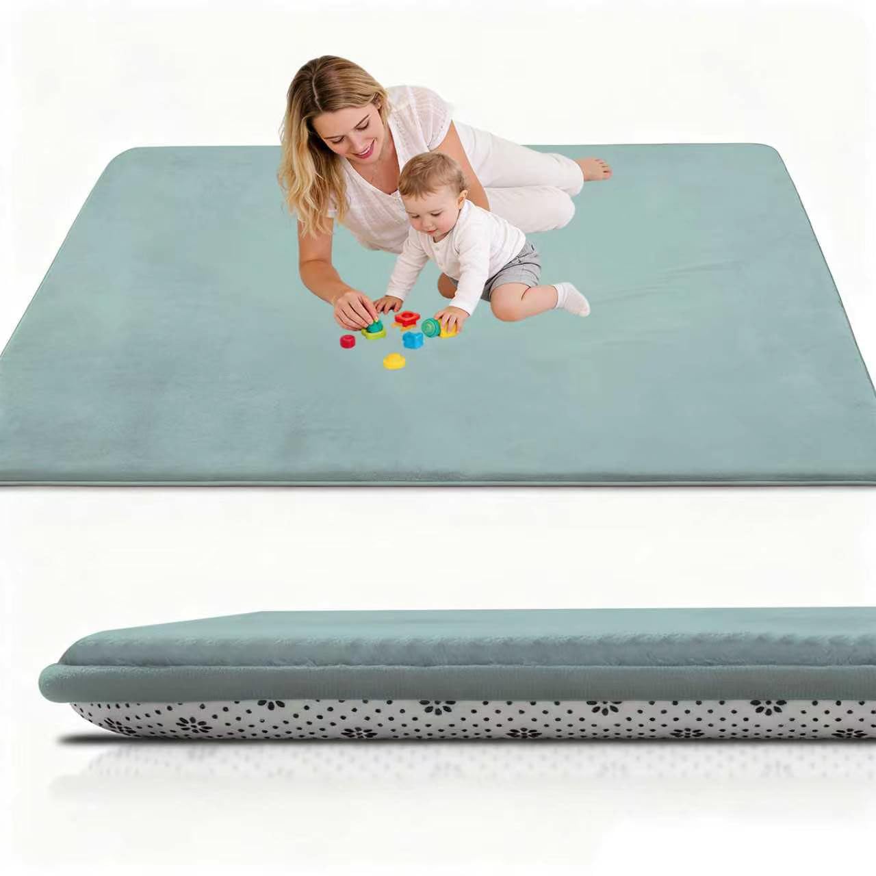 Stqyeiw Large Nursery Carpets 50 x 200 cm Sky Blue Memory Foam Play Mat for Baby Non Slip 2CM Thick Children's Play Mat for Crawling Play Tummy Time Area Rug Playmat for Floor Baby Play Mat